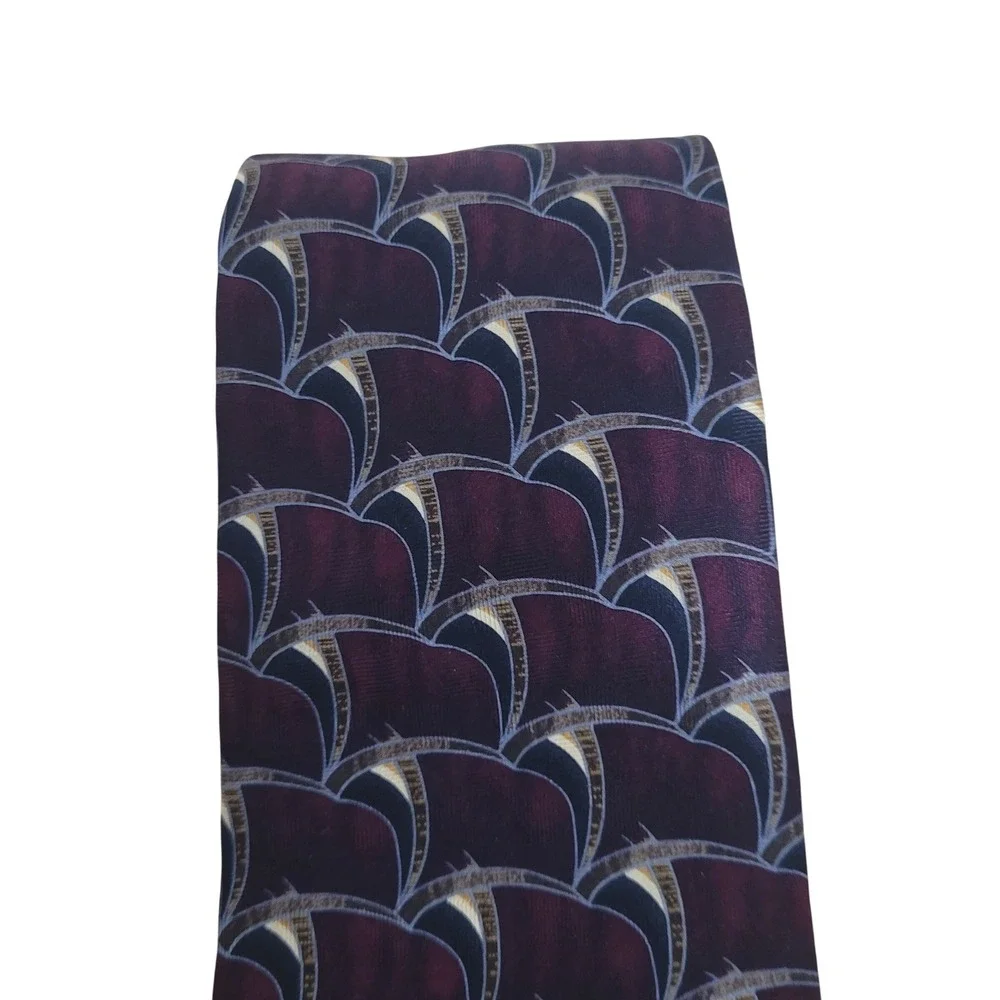 JZ Richards Men Burgundy Purple Geometric Fan Silk Necktie Hand Made in USA